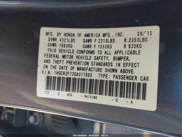 1HGCR2F72GA017990 Honda k24w1