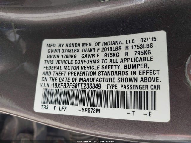Honda r18z1 2015 19XFB2F58FE236849 Image 9