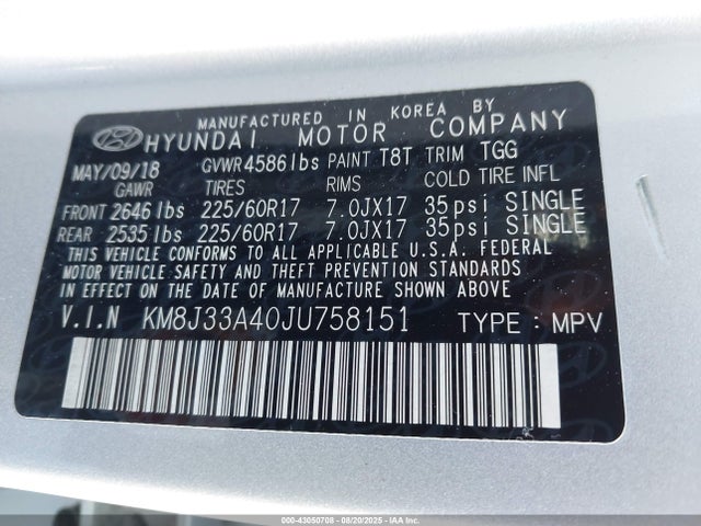 KM8J33A40JU758151 Hyundai gdi nu