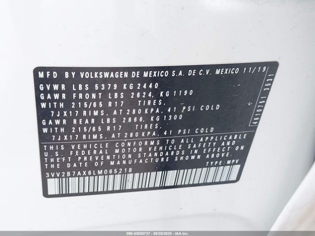2020 VOLKSWAGEN TIGUAN 3VV2B7AX6LM065218 Photo 8