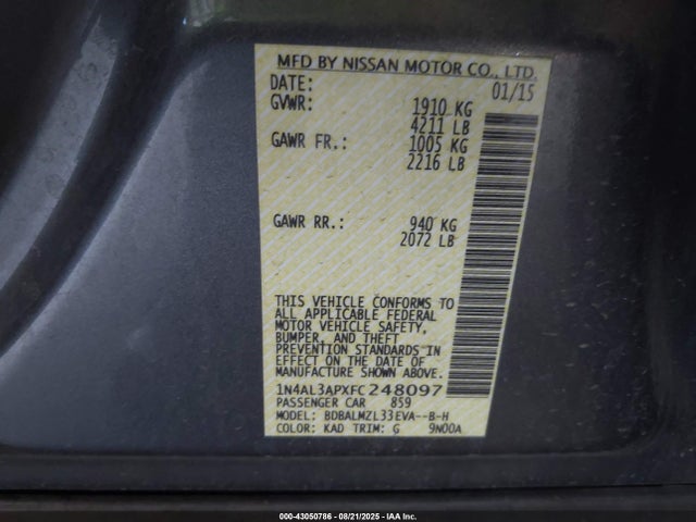 Nissan Altima 2015 1N4AL3APXFC248097 Image 9