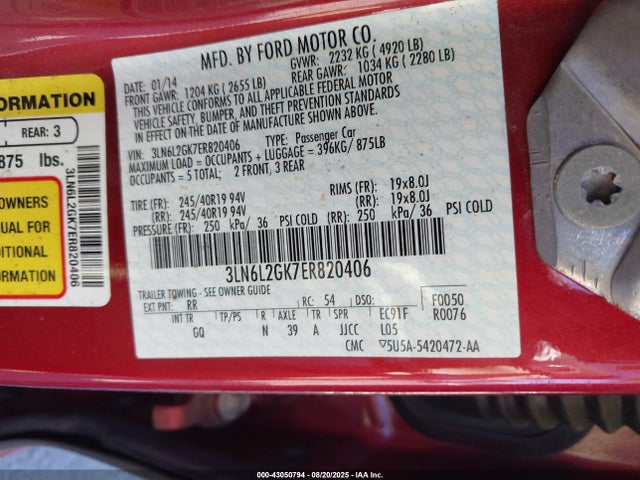 3LN6L2GK7ER820406 Lincoln 2014