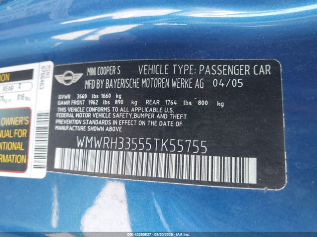 2005 MINI COOPER S WMWRH33555TK55755 Photo 8