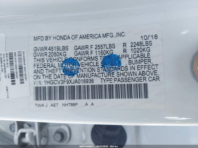 1HGCV3F9XJA016936 Honda lfb1/lfb2