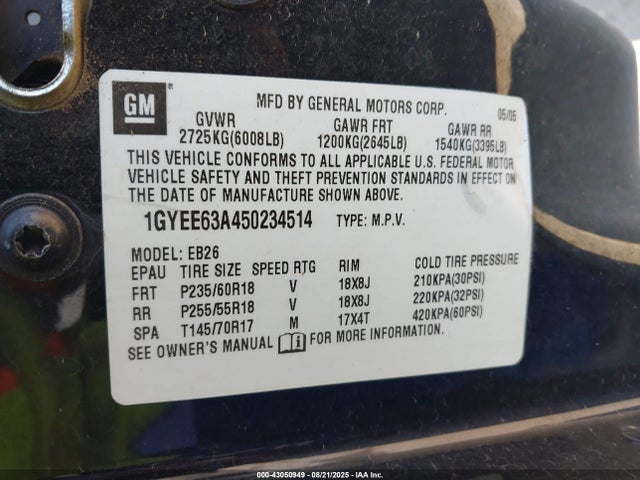 2005 CADILLAC SRX 1GYEE63A450234514 Photo 8