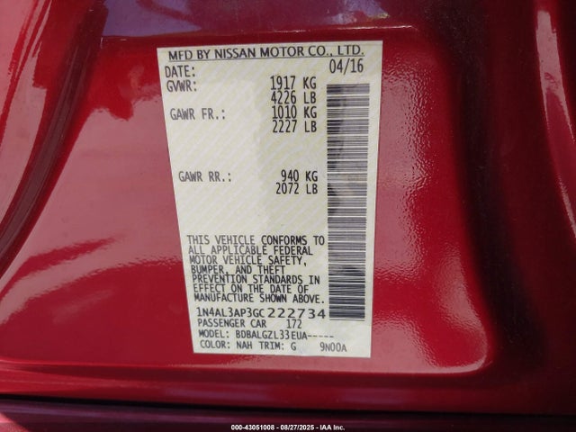 1N4AL3AP3GC222734 Nissan Altima