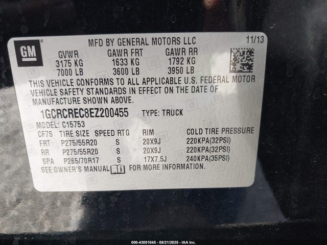 1GCRCREC8EZ200455 Chevrolet l83 - vvt, afm (active fuel management), aluminum