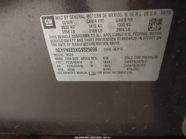 2016 CADILLAC SRX 3GYFNEE3XGS525690 Photo 8