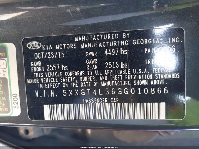 5XXGT4L36GG010866 KIA t-gdi theta ii