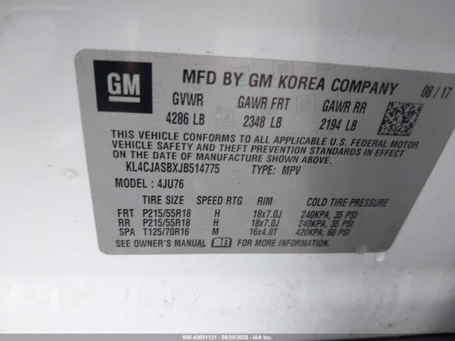 Buick luv: mfi, variable valve timing, alum, e85 max 2018 KL4CJASBXJB514775 Image 9