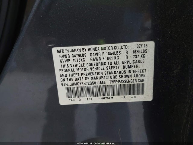 2016 HONDA FIT JHMGK5H72GS011666 Photo 8