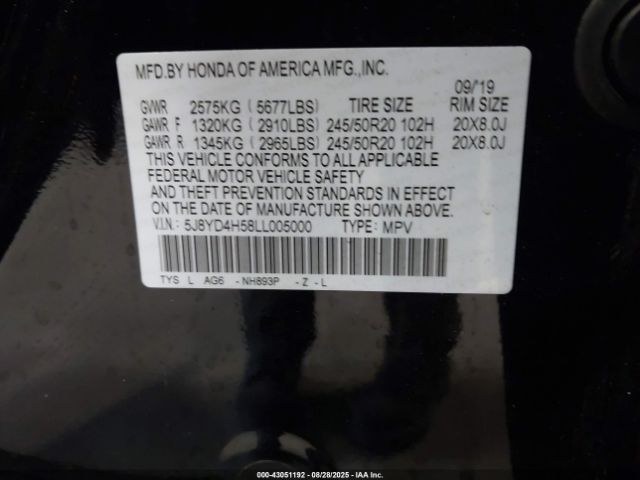 2020 ACURA MDX 5J8YD4H58LL005000 Photo 8