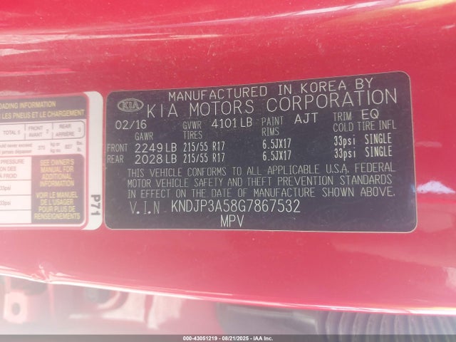 KNDJP3A58G7867532 KIA dohc gdi nu