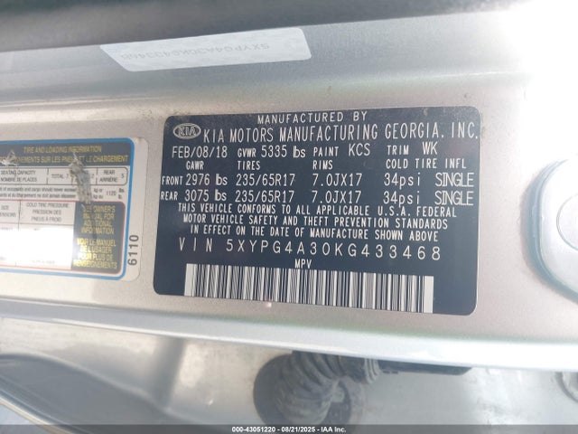 5XYPG4A30KG433468 KIA gdi theta-ii