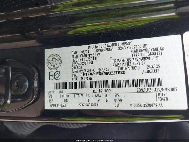 1FTFW1E85MKE27620 Ford gtdi