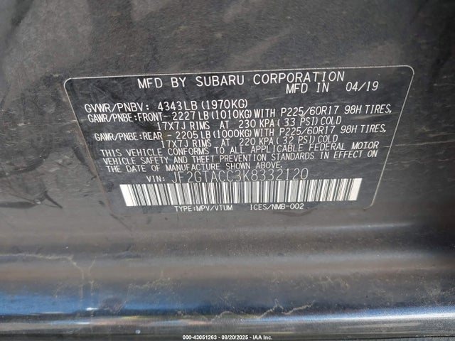 Subaru naturally aspirated 2019 JF2GTACC3K8332120 Image 9