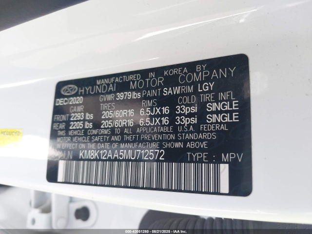 KM8K12AA5MU712572 Hyundai mpi nu