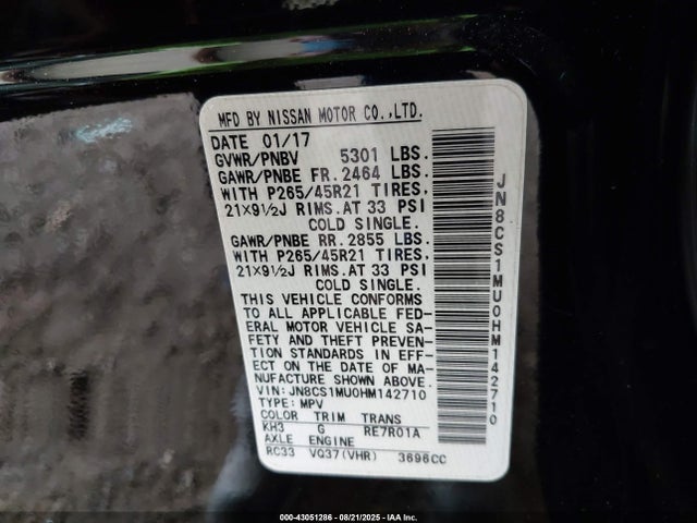 JN8CS1MU0HM142710 Infiniti QX70