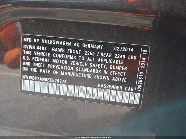 WVWBP7AN6EE529776 Volkswagen 2014