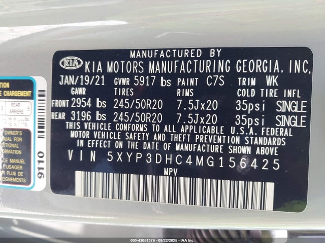 5XYP3DHC4MG156425 KIA kmc gdi lambda-ii
