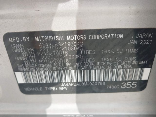 2021 MITSUBISHI OUTLANDER SPORT JA4APUAU8MU020756 Photo 8