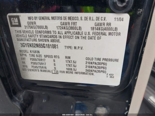 2005 CADILLAC ESCALADE EXT 3GYEK62N65G181081 Photo 8