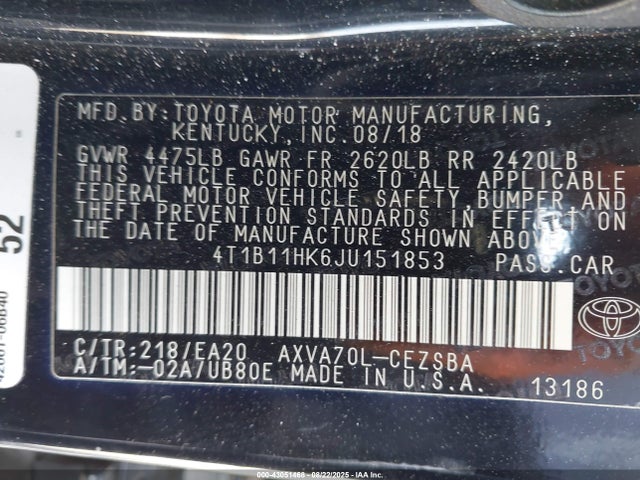 4T1B11HK6JU151853 Toyota a25a-fks