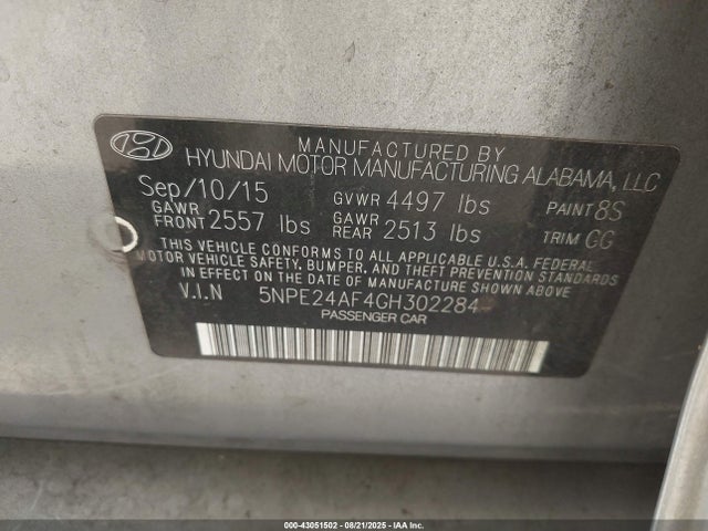 5NPE24AF4GH302284 Hyundai dohc gdi theta-ii