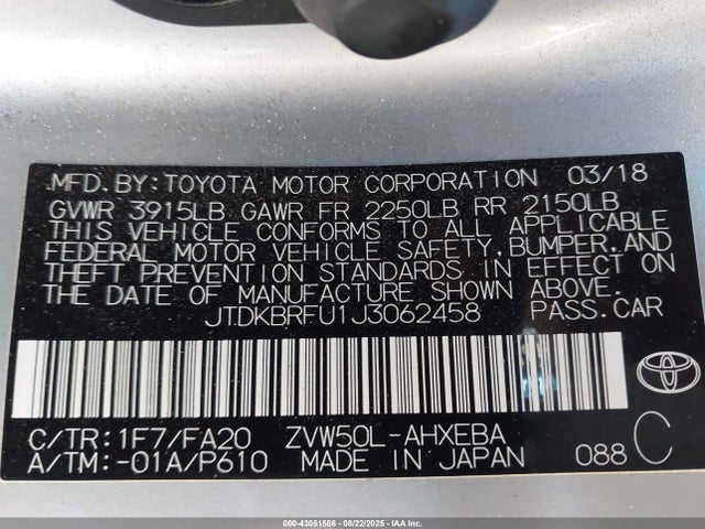 JTDKBRFU1J3062458 Toyota 2zr-fxe,1nm