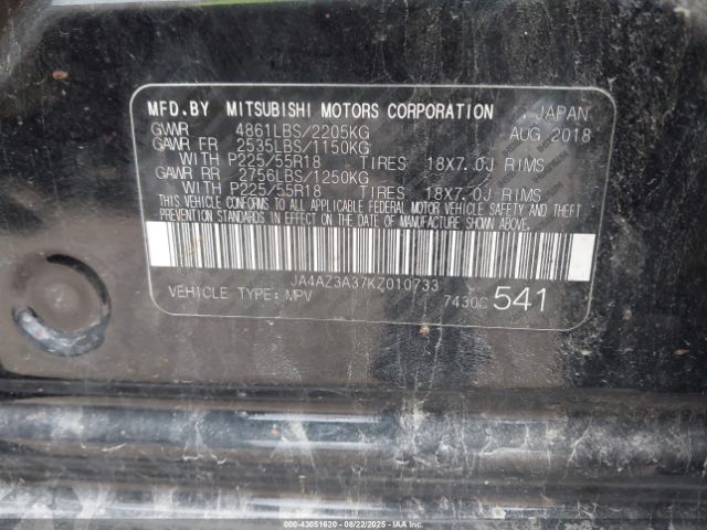 2019 MITSUBISHI OUTLANDER JA4AZ3A37KZ010733 Photo 8