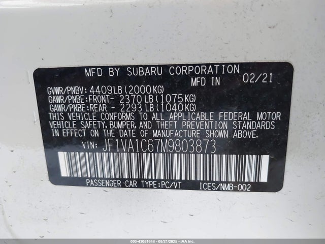 Subaru dib turbo 2021 JF1VA1C67M9803873 Image 9