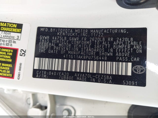4T1G11AK8PU756448 Toyota a25a-fks