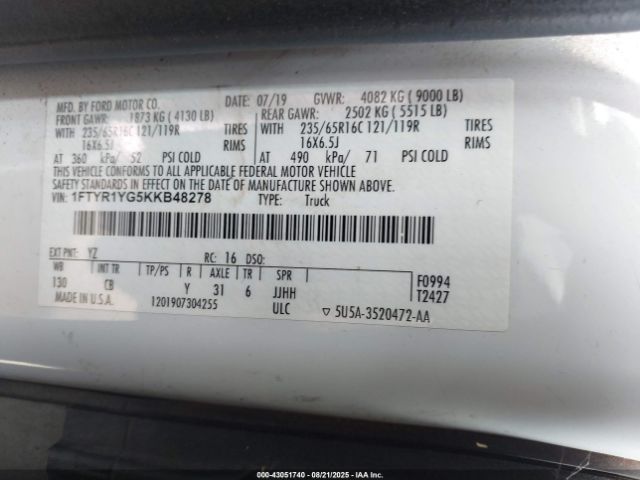 2019 FORD TRANSIT-250 1FTYR1YG5KKB48278 Photo 8