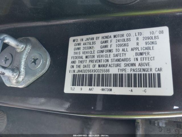 2009 ACURA TSX JH4CU266X9C025586 Photo 8