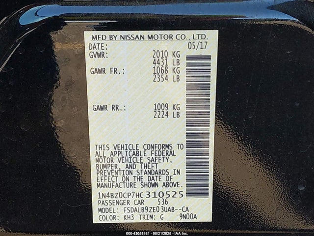1N4BZ0CP7HC310525 Nissan 2017