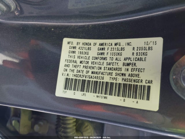 1HGCR2F87GA049536 Honda k24w1