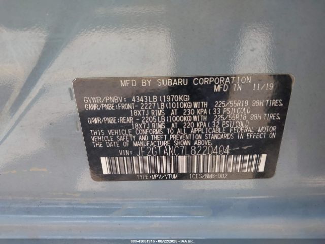 2020 SUBARU CROSSTREK JF2GTANC7L8220404 Photo 8