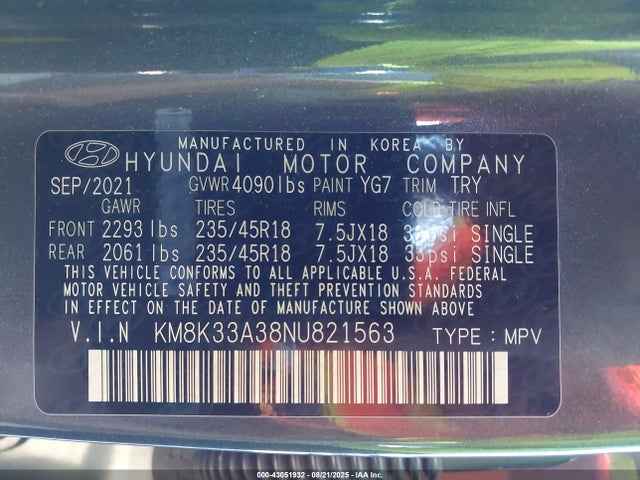 KM8K33A38NU821563 Hyundai t-gdi gamma ii