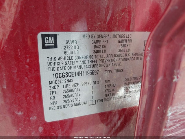 1GCGSCE14H1195697 Chevrolet lwn - di: direct injection, xlde