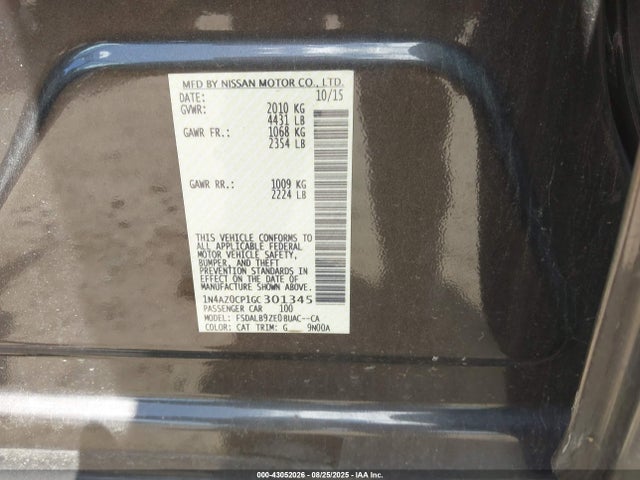 1N4AZ0CP1GC301345 Nissan Leaf