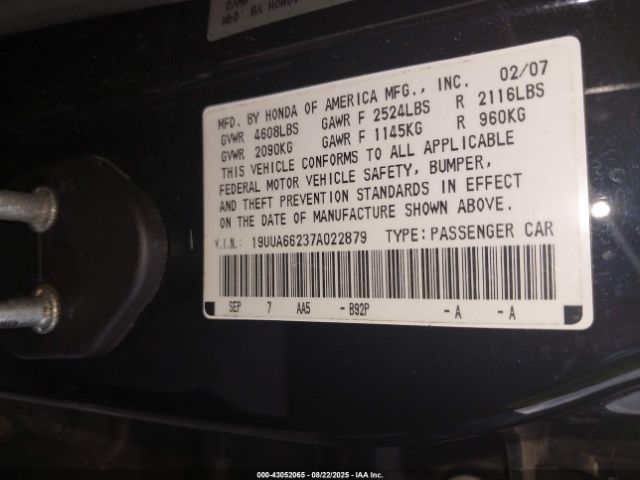 2007 ACURA TL 19UUA66237A022879 Photo 8