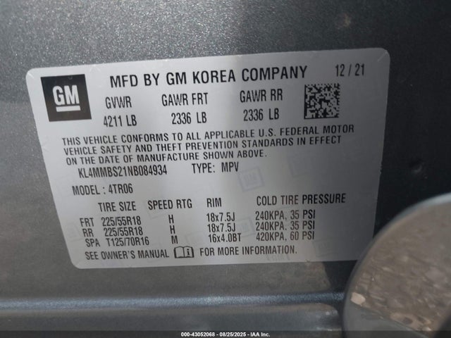 Продажа на аукционе авто 2022 Buick Encore Gx Fwd Preferred, vin: KL4MMBS21NB084934, номер лота: 43052068
