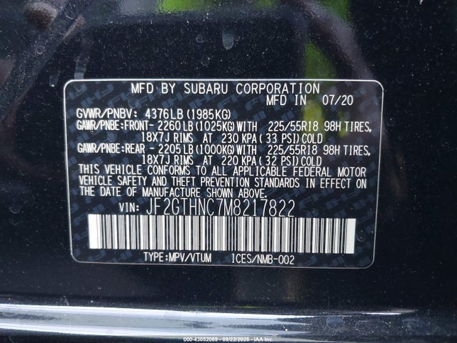 Subaru na 2021 JF2GTHNC7M8217822 Image 9