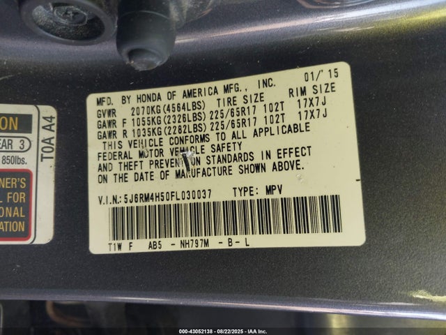 Honda k24w9 2015 5J6RM4H50FL030037 Image 9