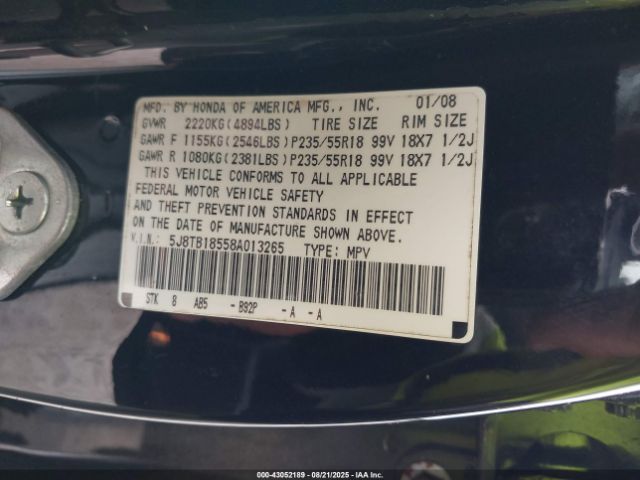 2008 ACURA RDX 5J8TB18558A013265 Photo 8