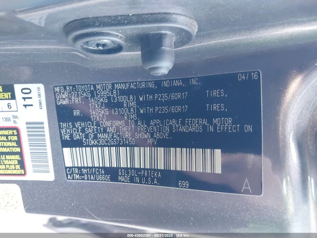 5TDKK3DC2GS731450 Toyota 2gr-fks