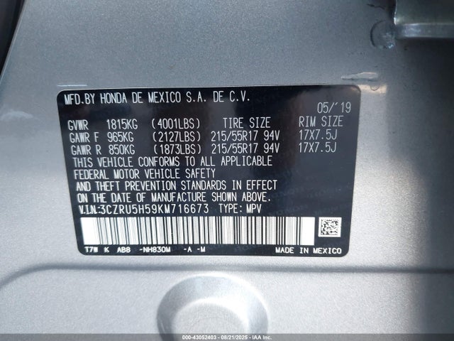 3CZRU5H59KM716673 Honda r18z9