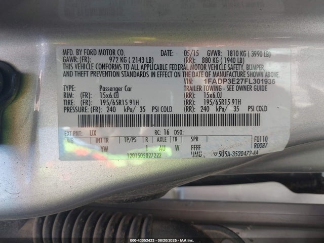 Ford 2015 2015 1FADP3E27FL301936 Image 9