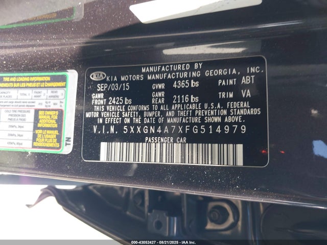 5XXGN4A7XFG514979 KIA dohc gdi theta ii