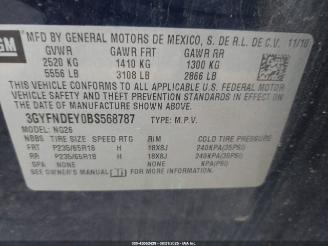 2011 CADILLAC SRX 3GYFNDEY0BS568787 Photo 8
